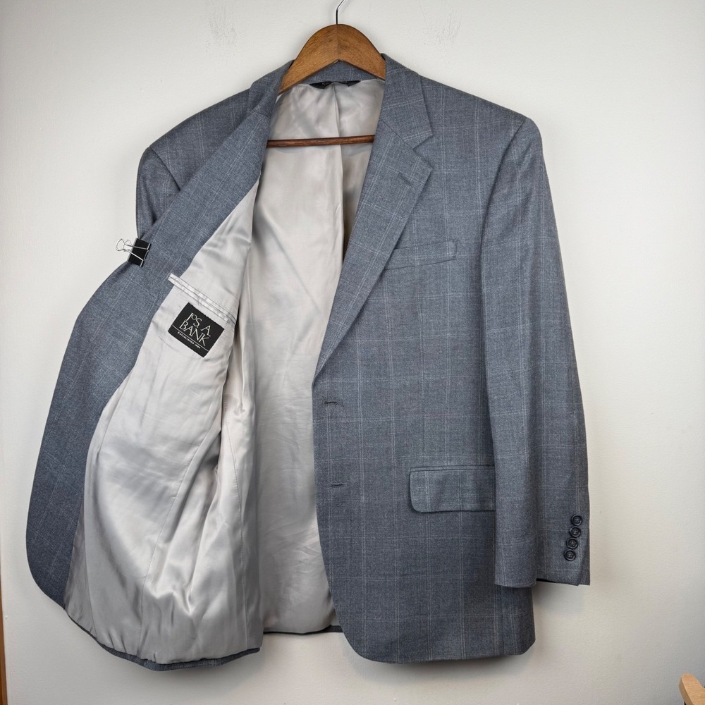 Jos. A. Bank Mens Glen Plaid Blazer Grey 42S Business Casual Academia Ivy League